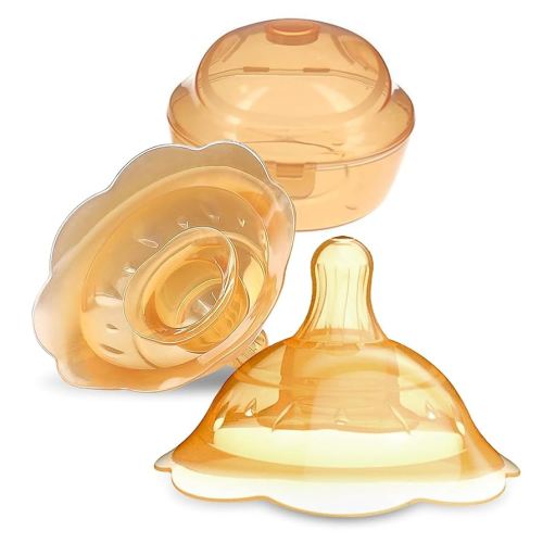 Nipple Shields for Nursing Newborn - 2 Packs - Silicone Breast Shields Nursing Caps for Breastfeeding Baby and Mommy Breast Shell, Orange