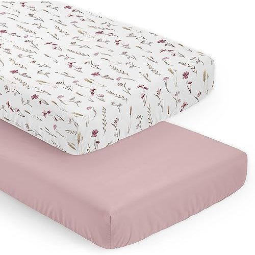 Sweet Jojo Designs 2-Piece Baby Crib Sheets Set (Boho Garden Pink Floral) for Girls, Infant Nursery, Toddler Room - Fitted, Standard Size (Solid Rose, Watercolor, Flower, Bohemian, Farmhouse, Vintage)
