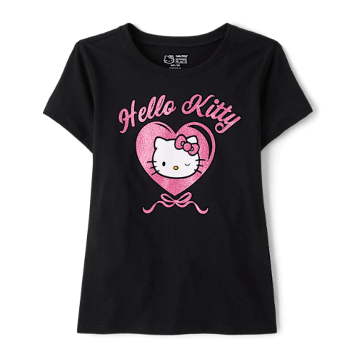 Girls Hello Kitty® Glitter Heart Graphic Tee - Black