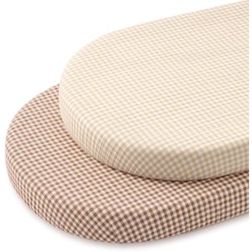 Blissful Diary Muslin Bassinet Sheet, 2 Pack, Beige Gingham & Brown Gingham