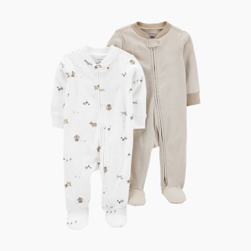 Carter's 2-Way Zip Cotton Sleep & Plays (2 Pack) - White/Neutral Stripes, Nb