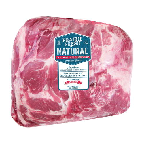 Prairie Fresh Natural Fresh Pork Shoulder Butt Roast, Boneless, 7.3- 9.0 lb, 21g of protein per 4oz serving
