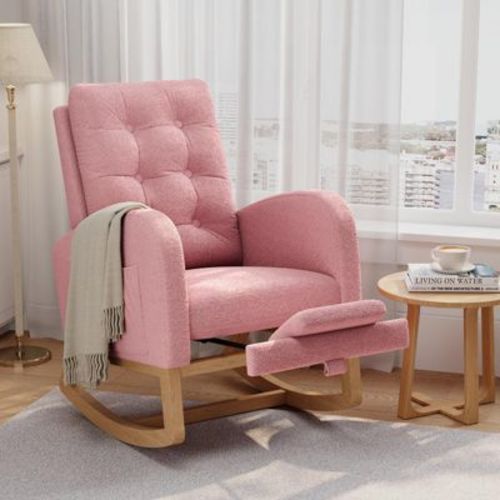 Modern Nursery Rocking Chair, Boucle Upholstered Rocking Chair, Comfortable Rocker Recliner with Side Pocket, Rocker Glider for Living Room, Bedroom