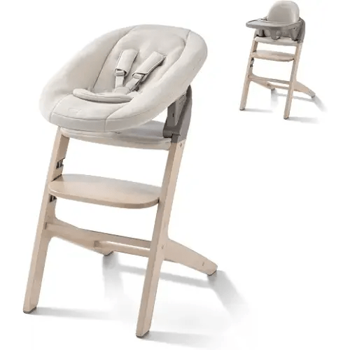 Graco Close2Baby - Trona 3 en 1 con asiento para recién nacido y taburete | Respaldo ajustable y reposapiés de 3 posiciones, patas de madera, arnés fácil de limpiar, bandeja apta para lavavajillas