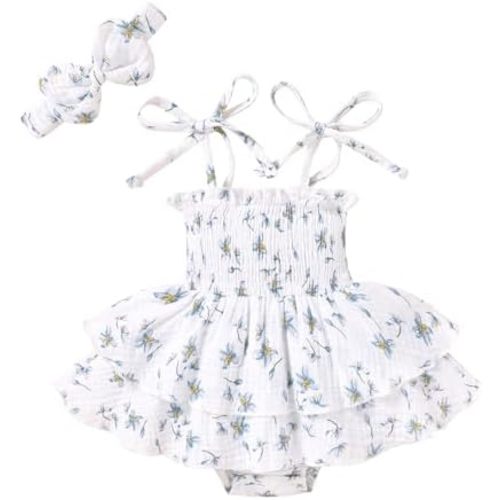 YOUNGER TREE Baby Girl Clothes Infant Summer Romper Dress Sleeveless Bodysuit Jumpsuit with Headband Toddler Outfits