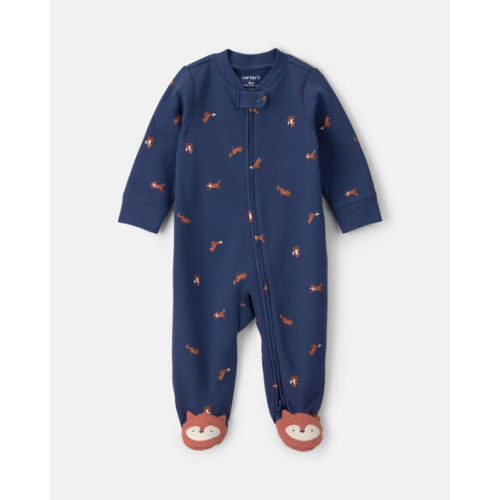 Baby Boy Fox 100% Cotton  2-Way Zip Sleep & Play Pajamas - Navy Blue | Carter's