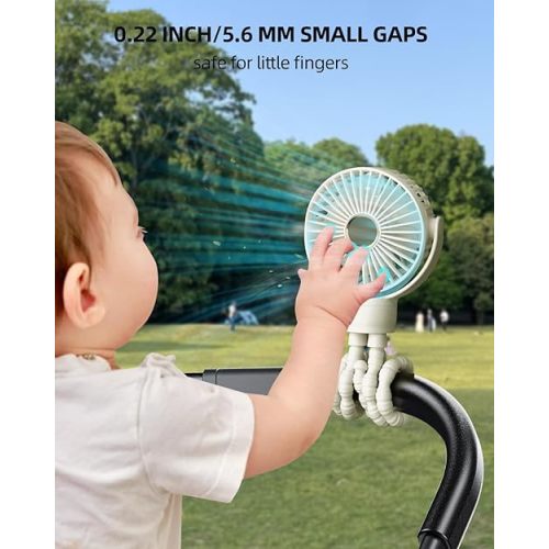 KIDEE Portable Stroller Fan, Mini Baby Fan Battery Operated, LED Display with 3 Speeds, Small Clip on Fan Desk Fans USB Rechargeable, Personal Handheld fan Fan for Travel Outdoor, Children Gifts