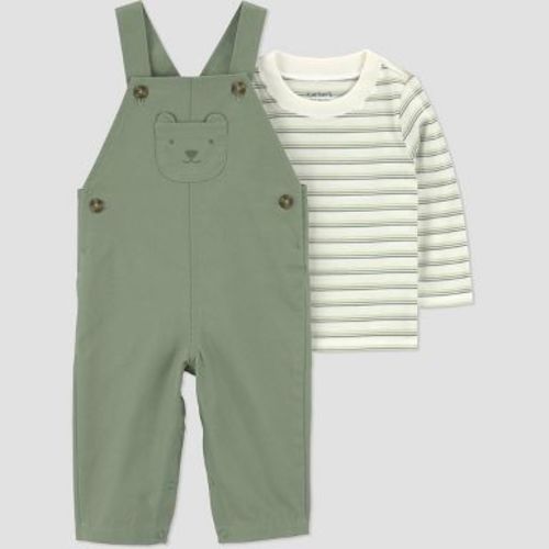 Carter's Just One You® Baby Boys' Dino Striped Long Sleeve Bodysuit and Overalls Set - Green Newborn