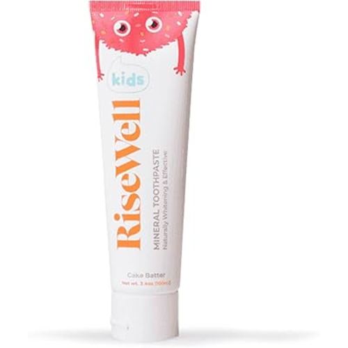 RiseWell Kids Mineral Toothpaste - Kids Hydroxyapatite Toothpaste - Made by Dentists, Safe to Swallow, No Added Fluoride and All Natural - Cake Batter Flavor, 3.4 Oz