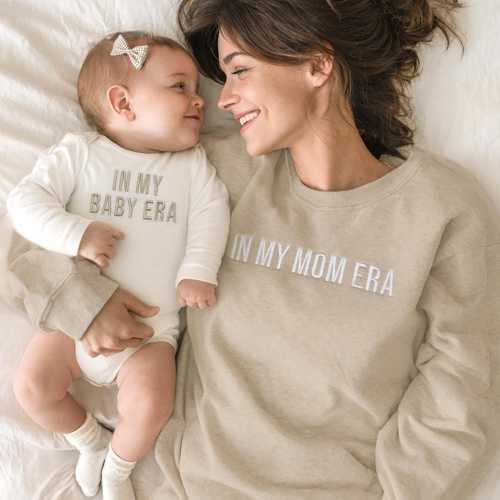 Embroidered In My Mom Era Sweatshirt, Matching In My Baby Era Bodysuit or Romper, Neutral Mommy and Me Outfit