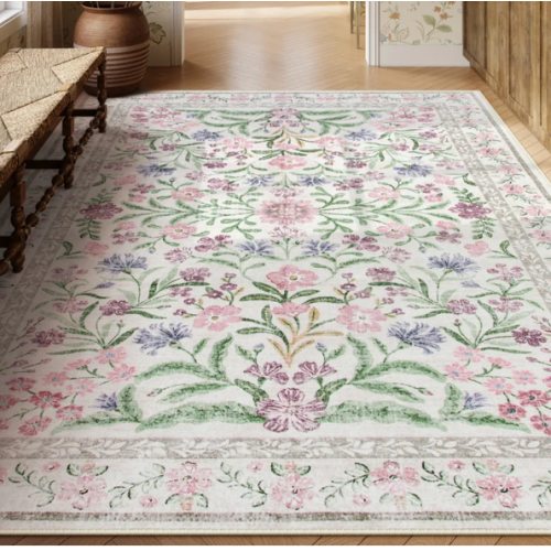 Sylvie Washable Boho Modern Parisian Garden Floral Pink/Purple Rug