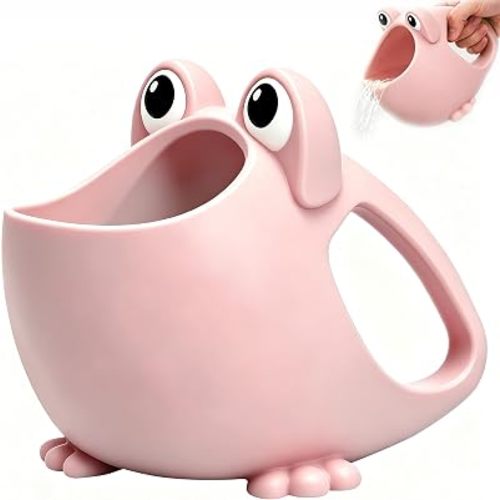 Silicone Baby Rinser Cup Frog Waterfall Bath Hair Rinse Cup, Pink