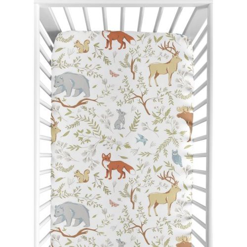 Sweet Jojo Designs Gender Neutral Unisex Baby Fitted Crib Sheet Woodland Forest Animal Toile Multicolor