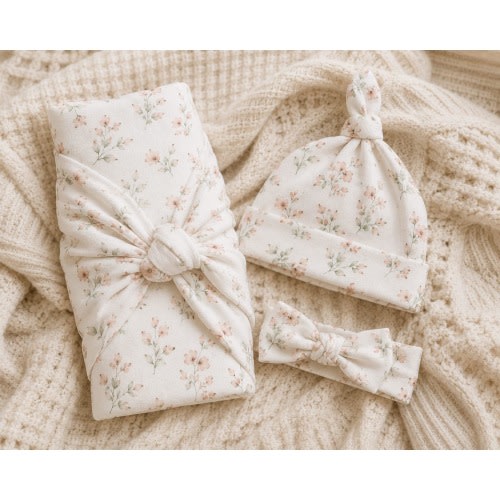 Custom Baby Swaddle Headband and Beanie Hat Set  -  Name & Photo Print for Newborn Gift.
