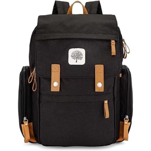 Parker Baby Co. Diaper Backpack - Large Diaper Bag with Insulated Pockets, Stroller Straps and Changing Pad -Birch Bag - Black