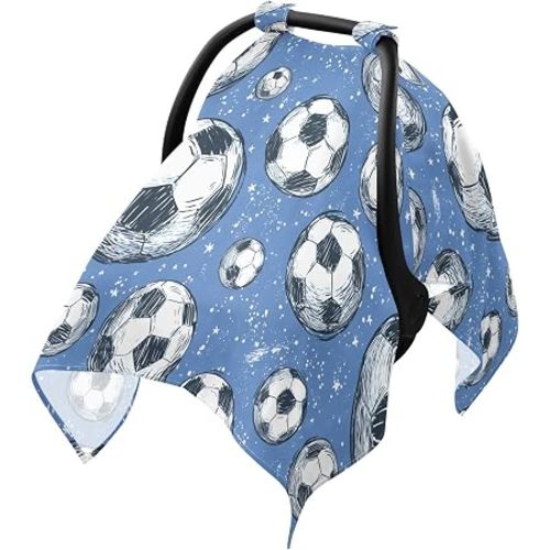 Hand Draw Soccer Football Car Seat Cover Baby, Carseat Canopy Cover for Girl Boy, Breathable Baby Carrier Cover Stroller Sun Shade Universal Fit Breastfeeding Cover