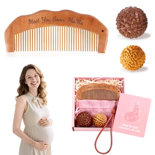 3 Pcs Birthing Comb & Acupressure Massage Ball Set, Wooden Labor Comb for Pain, Delivery Essentials Pregnancy Must Haves, New Mom Gifts for Labor Pain Relief