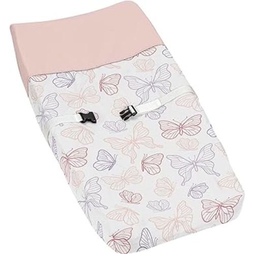 Sweet Jojo Designs Shabby Chic Butterfly Girl Baby Changing Pad Cover Infant Newborn Diaper Table Change Mat Sheet Blush Pink Rose Dark Lavender Purple White Colorful Pastel Lilac Watercolor Pattern