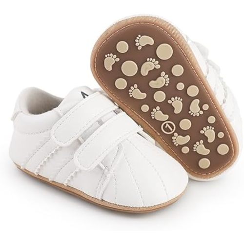 Newbron Baby Boys Girls Retro Sneakers Pu Leather Rubber Sole Walking Shoes Toddler Non-Slip First Walkers Infant Slippers Crib Shoes