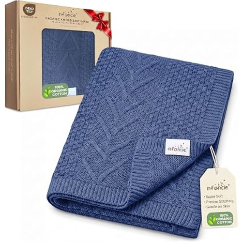 Organic Cotton Knit Boy Baby Blanket Infant Toddler Gift 31x43 in
