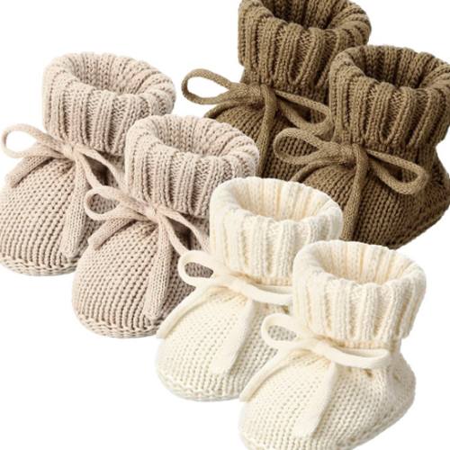 Evervibe 3 Pair 100% Cotton Knitted Baby Booties Newborn