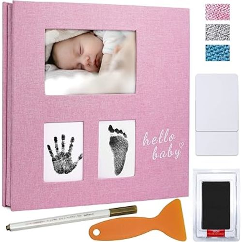 Vienrose Baby Photo Album 4x6 Self Adhesive Memory Book Magnetic Scrapbook Kit with Create Handprint Footprintand and a Metallic Pen for boy or Girl Baby,40 Pages