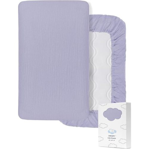 Purple Muslin Crib Sheets for Standard Crib Mattress, 28" x 52" Soft and Breathable Cotton Crib Sheets Neutral for Baby Boys, Girls (46C-02)