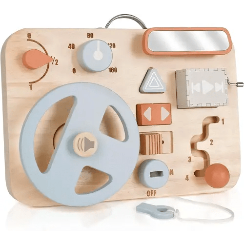 Montessori Busy Board for Toddlers - Wooden Montessori Toys for 1 2 3 4 Year Old, Aesthetic Sensory Activity Board for Fine Motor Skills, Travel Busy Board Educational Sensory Toys for Boys and Girls