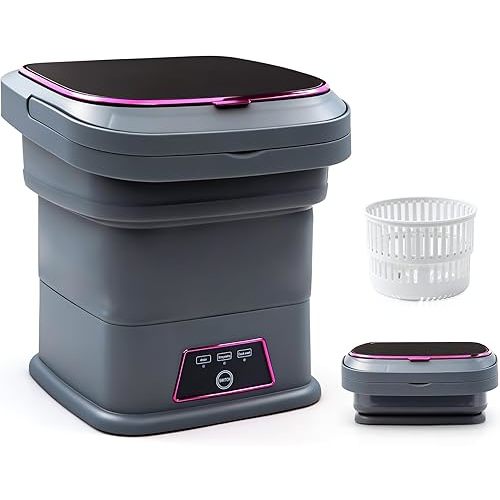 Welsteepse Portable Washing Machine, 16L Upgraded Mini Washer with Spin Basket Laundry Machine for Baby Clothes, Underwear, Socks; Ideal for Travel, Dorms, Camping (gray)