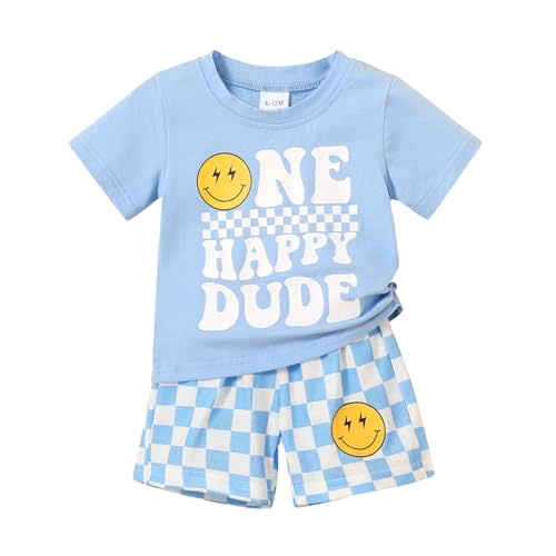 Happy Town Baby Boy Summer Clothes One Happy Dude 1st Birthday Outfits Smile Cool Short Sets