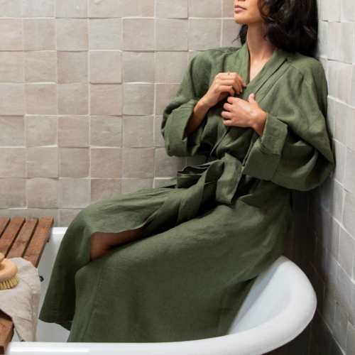 Best Linen Bath Robe | Moss, Size M