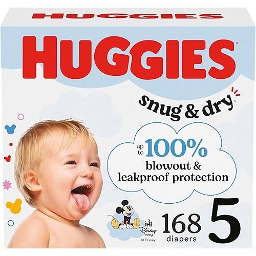 Huggies Size 5 Diapers, Snug & Dry Baby Diapers, Size 5 (27+ lbs), 168 Count (6 Packs of 28), Packaging May Vary