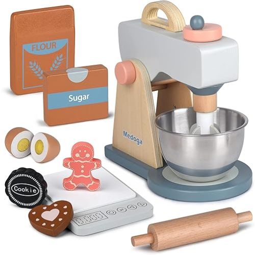 Play Kitchen Accessories Wooden Mixer Set Pretend Play Food Sets for Kids Role Play Toys for Girls and Boys (Mixer Set)