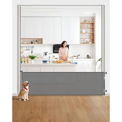 DEAR LOV Retractable Baby Gate, Mesh Baby Gate or Mesh Dog Gate, 33" Tall, Extends up to 118" Wide, Child Safety Gate for Doorways, Stairs, Hallways, Indoor/Outdoor (33"x118",Gray)