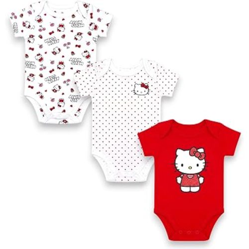 Hello Kitty Baby Girls’ 3-Pack Bodysuit – Infant Cotton Onesies Clothing Set, Red, 3M