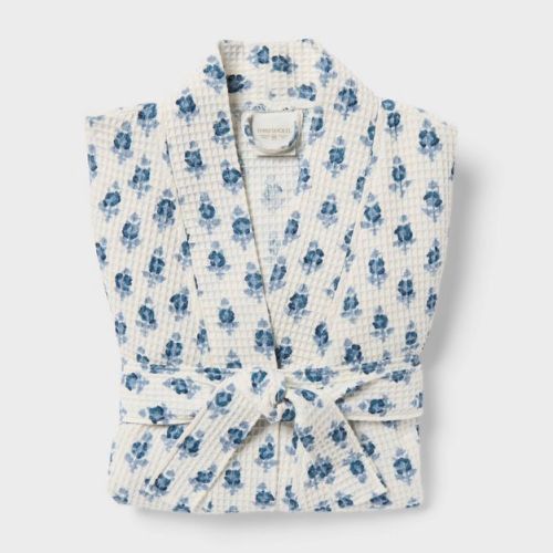 S/M Floral Waffle Bath Robe Blue/White - Threshold™