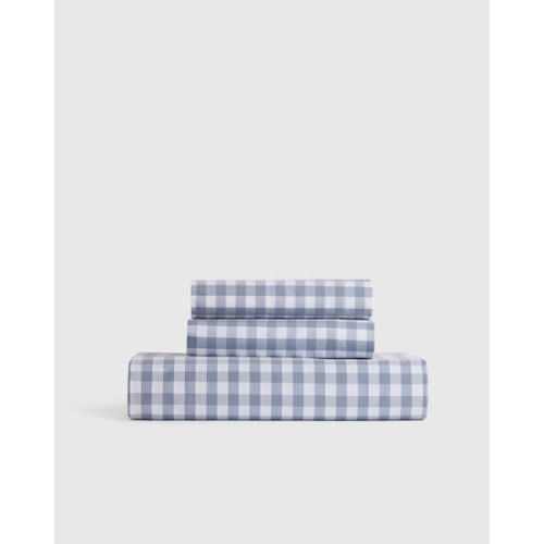Organic Crisp Percale Fitted Sheet Set in Mineral Gingham