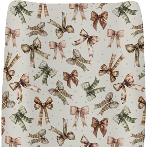 Boho Fall Bows Baby Changing Pad Covers for Boys Girls Vintage Autumn Bows Checkered Fitted Change Table Covers Mats Thanksgiving Harvest Soft Diaper Changing Table Sheets for 32''×16'' Contoured Pad