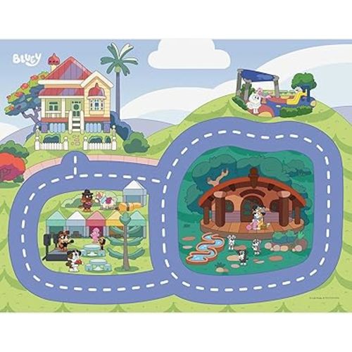 Imaginmat: Deluxe - Bluey - Floor Playmat & Toy Car, 30.5 x 20.5, Character Vehicle & Road Accessories, Durable EVA Foam Mat, Licensed, Kids Ages 3+