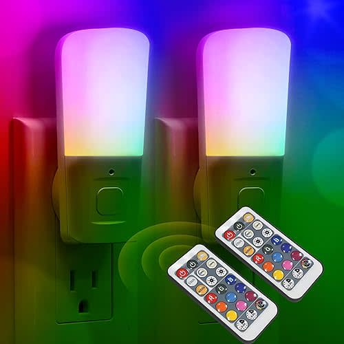 LOHAS Kids LED Night Lights Plug in, RGB Color Changing Plug into Wall Lights Remote, Rainbow Dimmable Girls Night Light Switch, Christmas Home Decor, for Kids Room, Bedroom, Hallway, Bathroom, 2 Pack