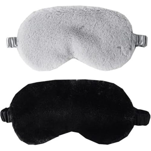 Plush Sleep Mask, 2PCS Adjustable Eye Mask for Sleeping, Sleeping Blindfold for Travel and Nap for Girls, Boys, Women, Men (Black Grey)