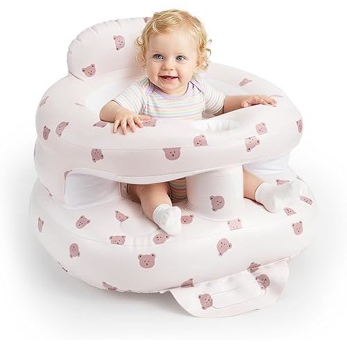 UNEEDE Inflatable Baby Seat for 3 Months & up, Infant Floor Baby Chair with Fence & Built in Air Pump,Lightweight Travel Baby Bath Seat for Home, Camping, Beach & Outdoor