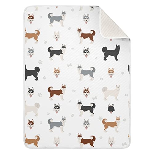 Swaddle Blanket Siberian Husky Dog Cotton Blanket for Infants, Receiving Blanket, Lightweight Soft Swaddling Blanket for Crib, Stroller, Nursery Blankets, Puppy, 30x40 in