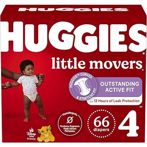 Huggies Little Movers Baby Diapers, Size 4 (22-37 lbs), 66 Ct, Packaging May Vary