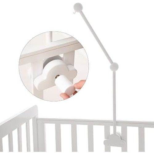 OESSUF Baby Crib Mobile Arm, 24 Inch Wood Hanger, White Cloud Design, Nursery Mobile Holder for Cot Bed (White)
