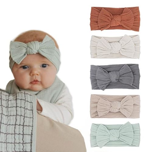 Parker Baby Co. Cable Knit Nylon Baby Headbands, 5 Pack - Pebble Set
