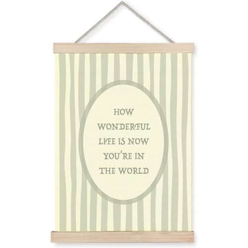 Pleonox Sage Green How Wonderful Life Is Now You're in the World Nursery Wall Art Poster Hanger Framed, Kids Nursery Toddler Room Playroom Bedroom Decor, 12x16 Inch
