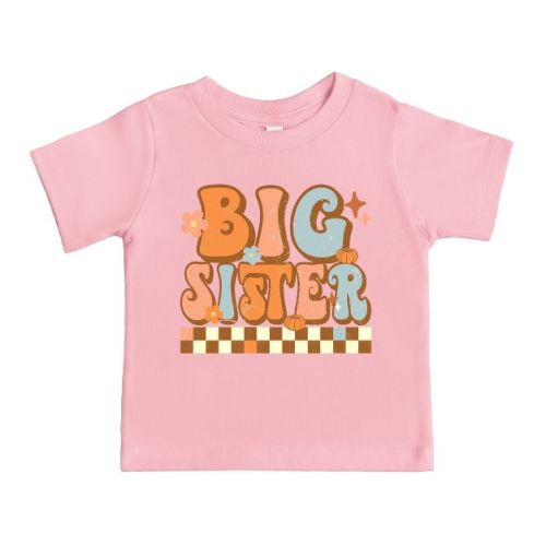 The Juniper Shop Big Sister Checkered Toddler Short Sleeve Tee - 5T - Pink