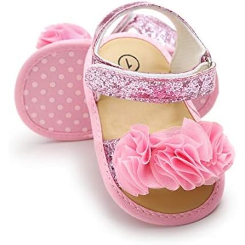 COSANKIM Infant Baby Girls Summer Sandals with Flower Soft Sole Newborn Toddler First Walker Crib Dress Shoes