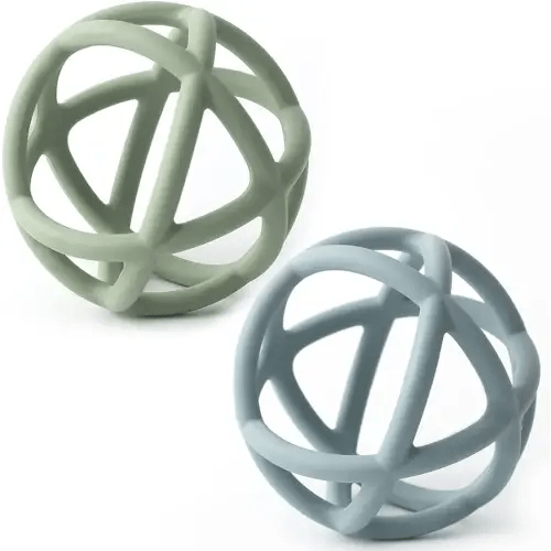 Teething Toys, TOPGOMES Baby Teether Toys, BPA Free Silicone Soft Ball Easy to Hold Teether for Babies Ages 6 Months+ 2 Pack (Sage+Ether)